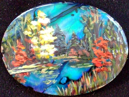#XIX 40X30mm acrylic on paua shell SOLD